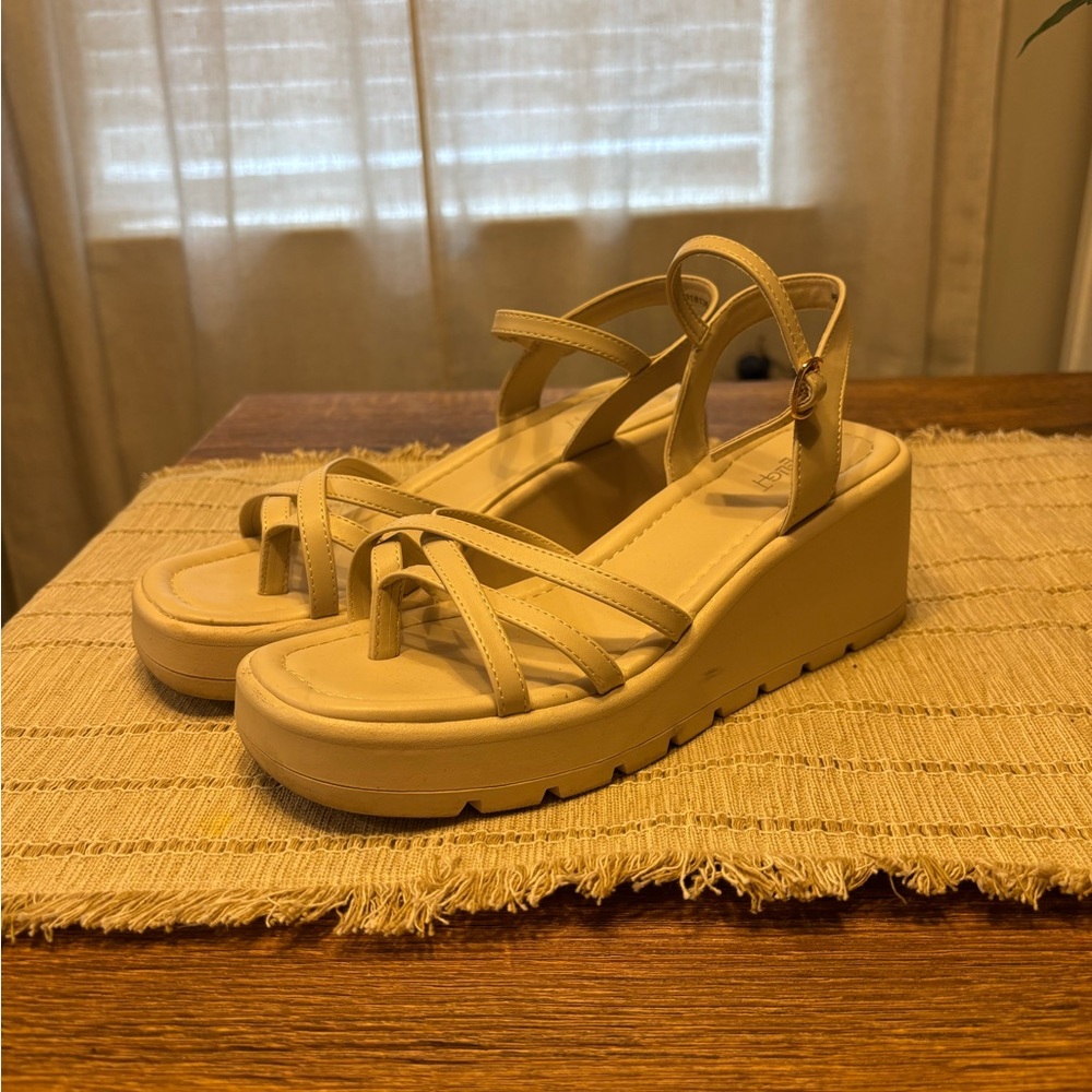 Limelight Cream Platform Strappy Wedge Sandals